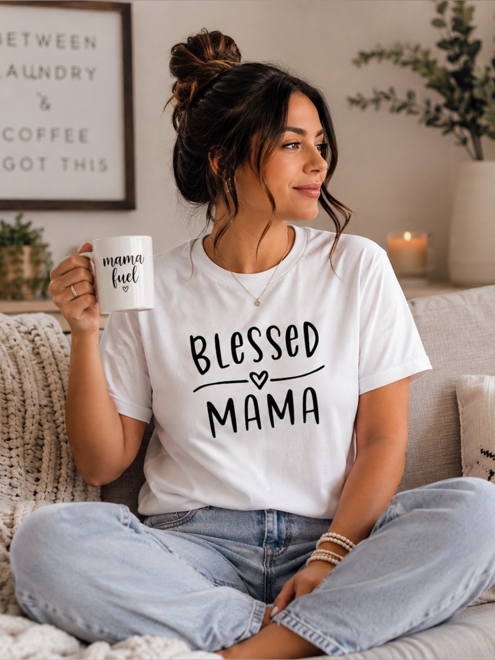 Blessed Mama Graphic Tee - White